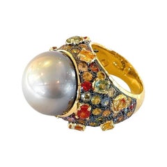 Bochic “Capri” Multi Sapphire & Tahiti Pearl Ring Set In 18K Gold & Silver