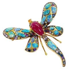 Bochic “Orient” Opal, Ruby & Multi Color Sapphires Set In 18K Gold & Silver