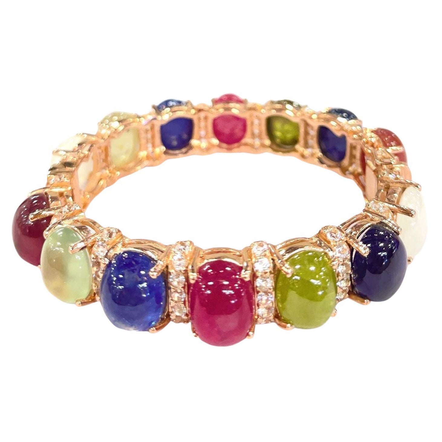 Conjunto de brazalete Bochic "Capri" de rubí rojo y zafiros multicolor en oro de 18 quilates y plata