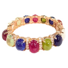 Conjunto de brazalete Bochic "Capri" de rubí rojo y zafiros multicolor en oro de 18 quilates y plata
