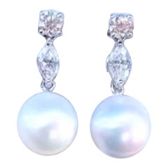 GIT Certified South Sea Pearls GIA Certified Marquise Cut Diamonds Earrings