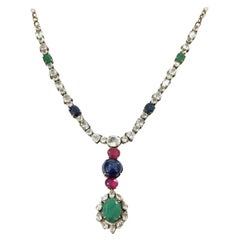 Bochic “Capri” Sapphire, Ruby & Emerald Necklace Set In 18K Gold & Silver