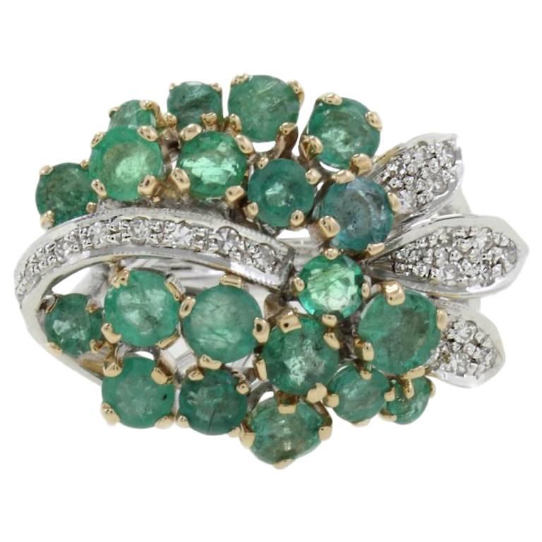 Luise Diamonds Emeralds Cluster Ring