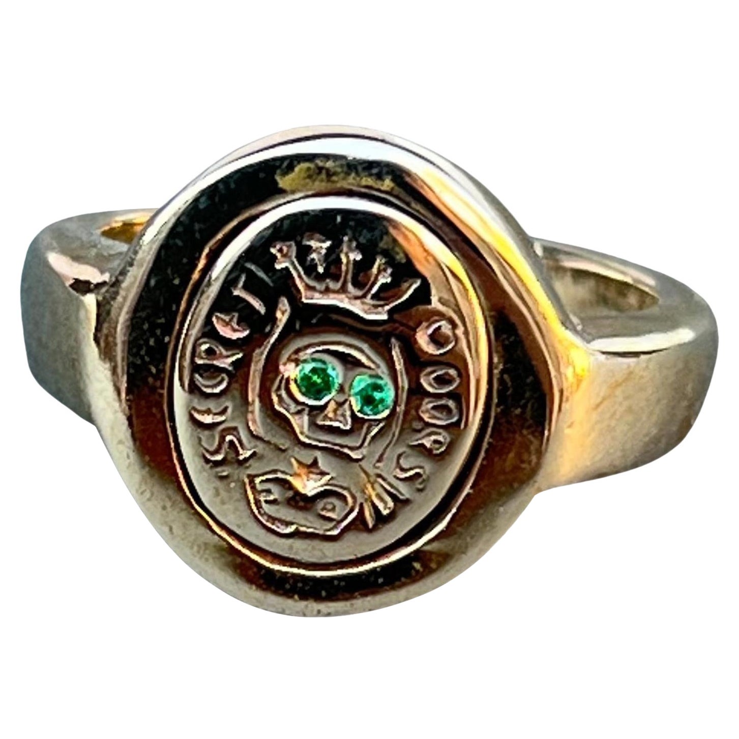 Crest Ring Signet Esmeralda Estilo Memento Mori Calavera