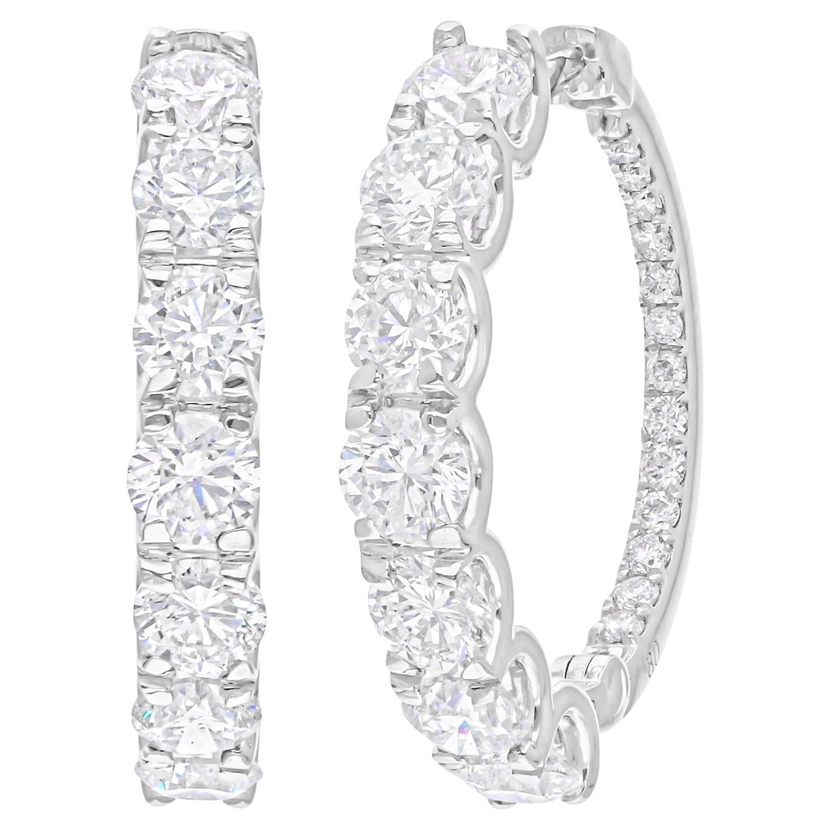 2.76 Carat SI/H Round Brilliant Cut Diamond Hoop Earrings 14 Karat White Gold