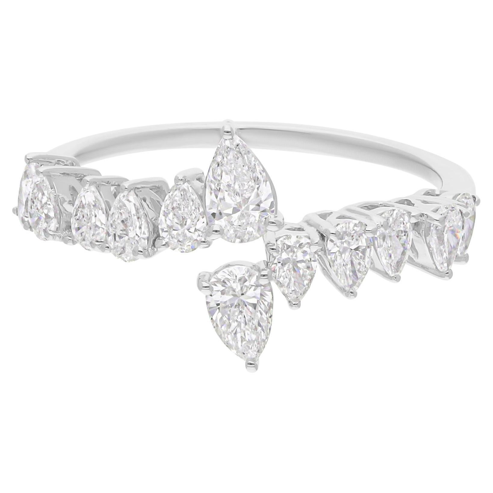 Anillo envolvente de diamantes talla pera brillante SI/H natural de 1,00 quilates y 14 quilates de oro blanco en venta
