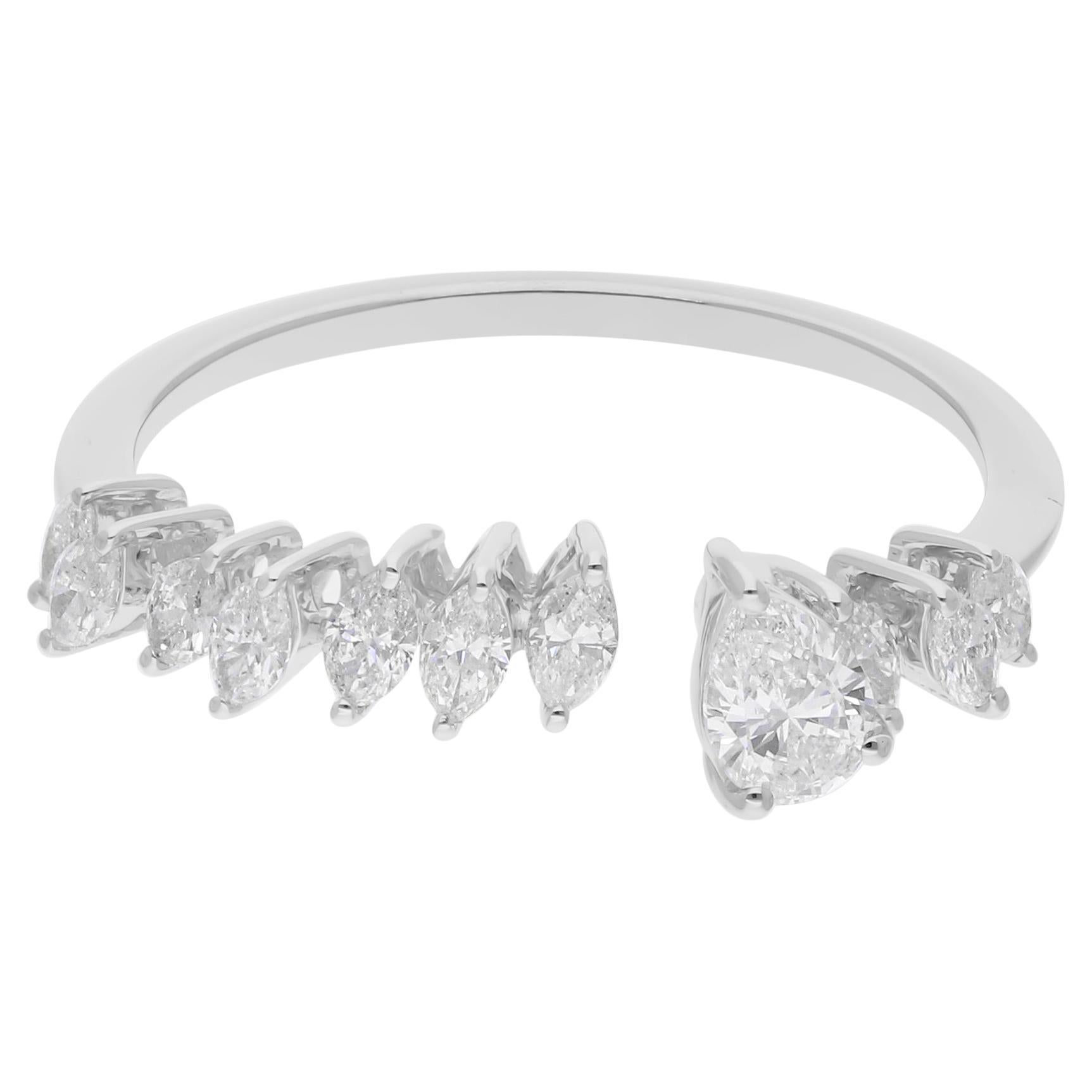 Anillo puño diamante pera SI/H natural de 0,73 quilates Joyas de oro blanco de 14 quilates