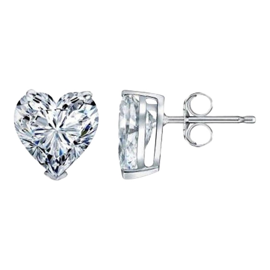 Beauvince Heart Shape Solitaire Studs (2.00 ct H SI GIA Diamonds) in White Gold