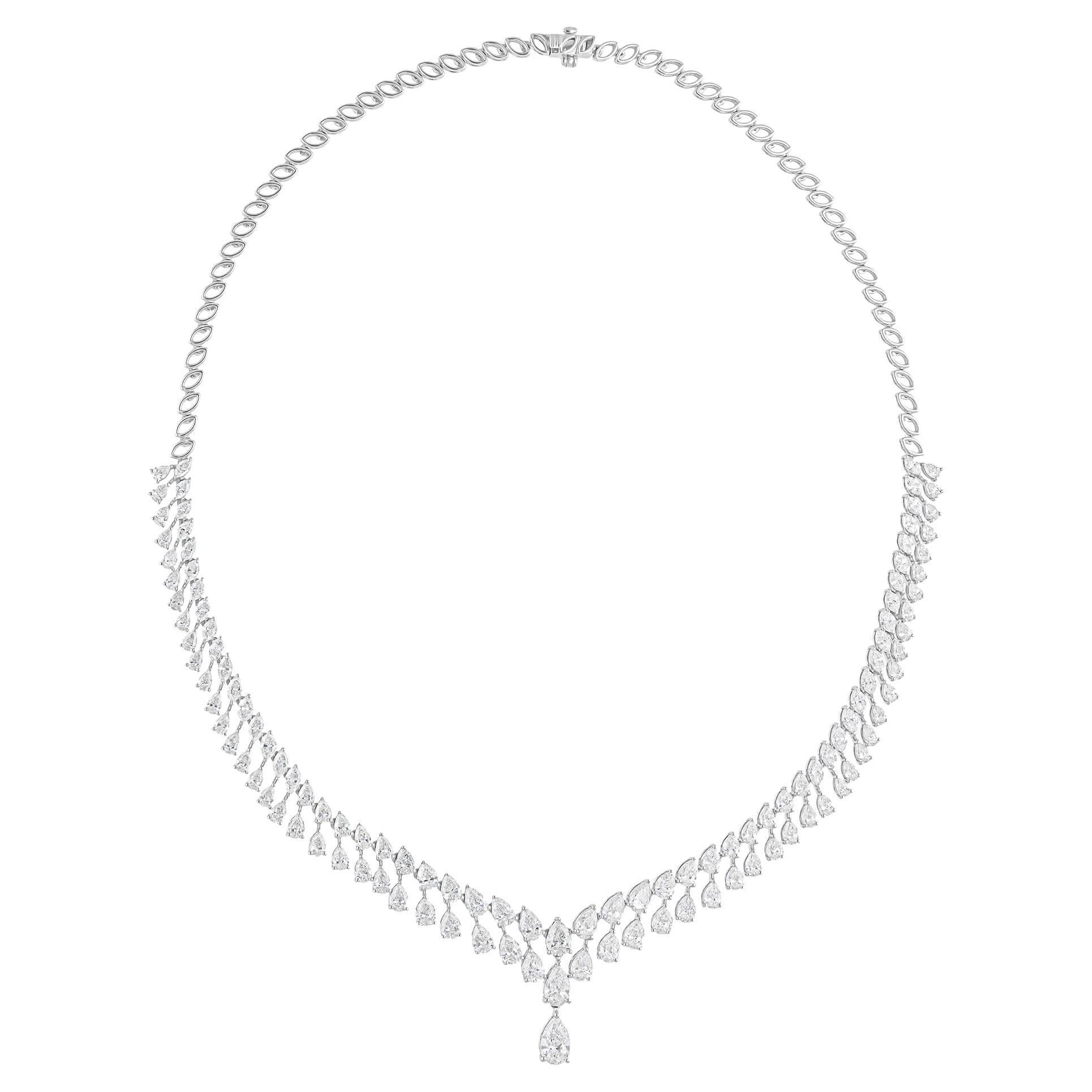 Real 15.79 Carat SI/H Pear Diamond Necklace 14 Karat White Gold Handmade Jewelry