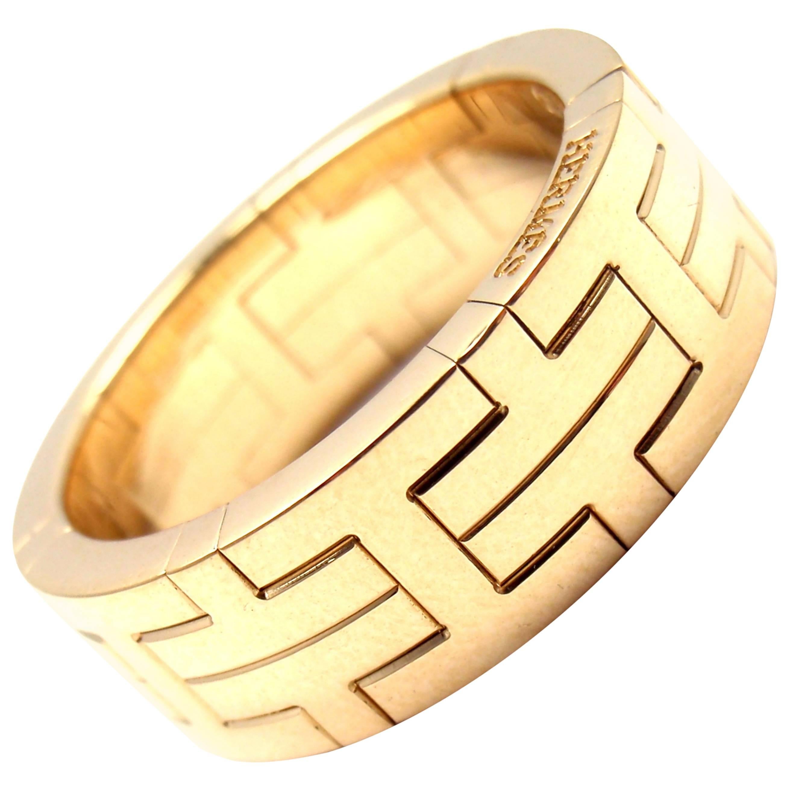 Hermes H Motif Wide Yellow Gold Band Ring