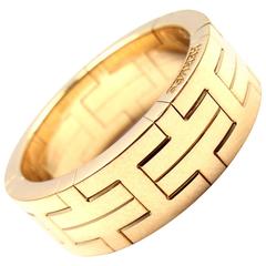 Hermes H Motif Wide Yellow Gold Band Ring 7