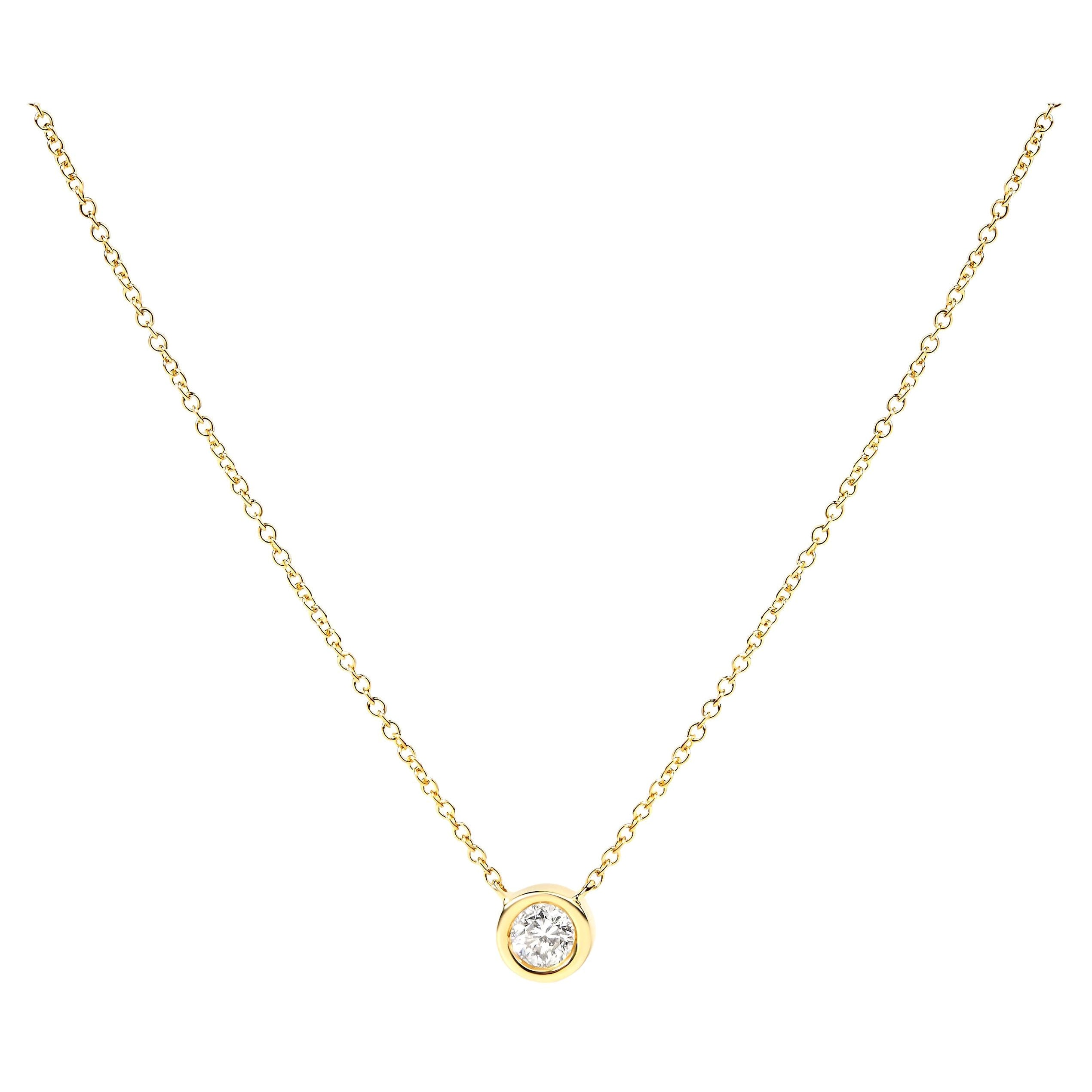 10K Yellow Gold 1/5 Carat Diamond Modern Bezel-Set Solitaire Pendant Necklace
