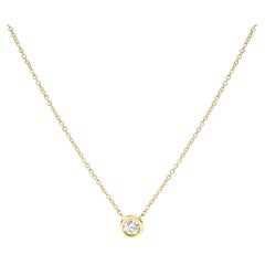 10K Yellow Gold 1/5 Carat Diamond Modern Bezel-Set Solitaire Pendant Necklace