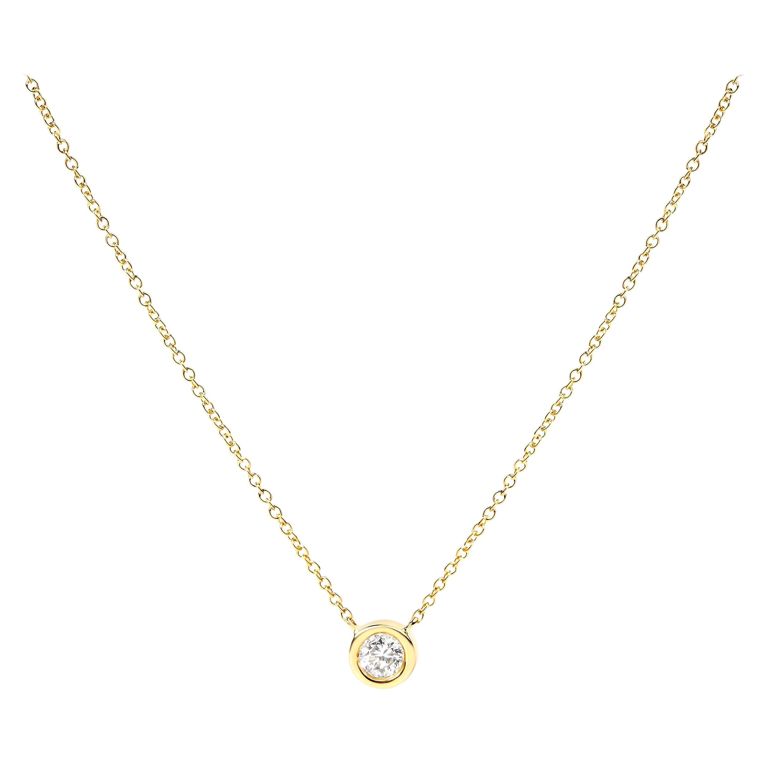 10K Yellow Gold 1/2 Carat Diamond Modern Bezel-Set Solitaire Pendant Necklace