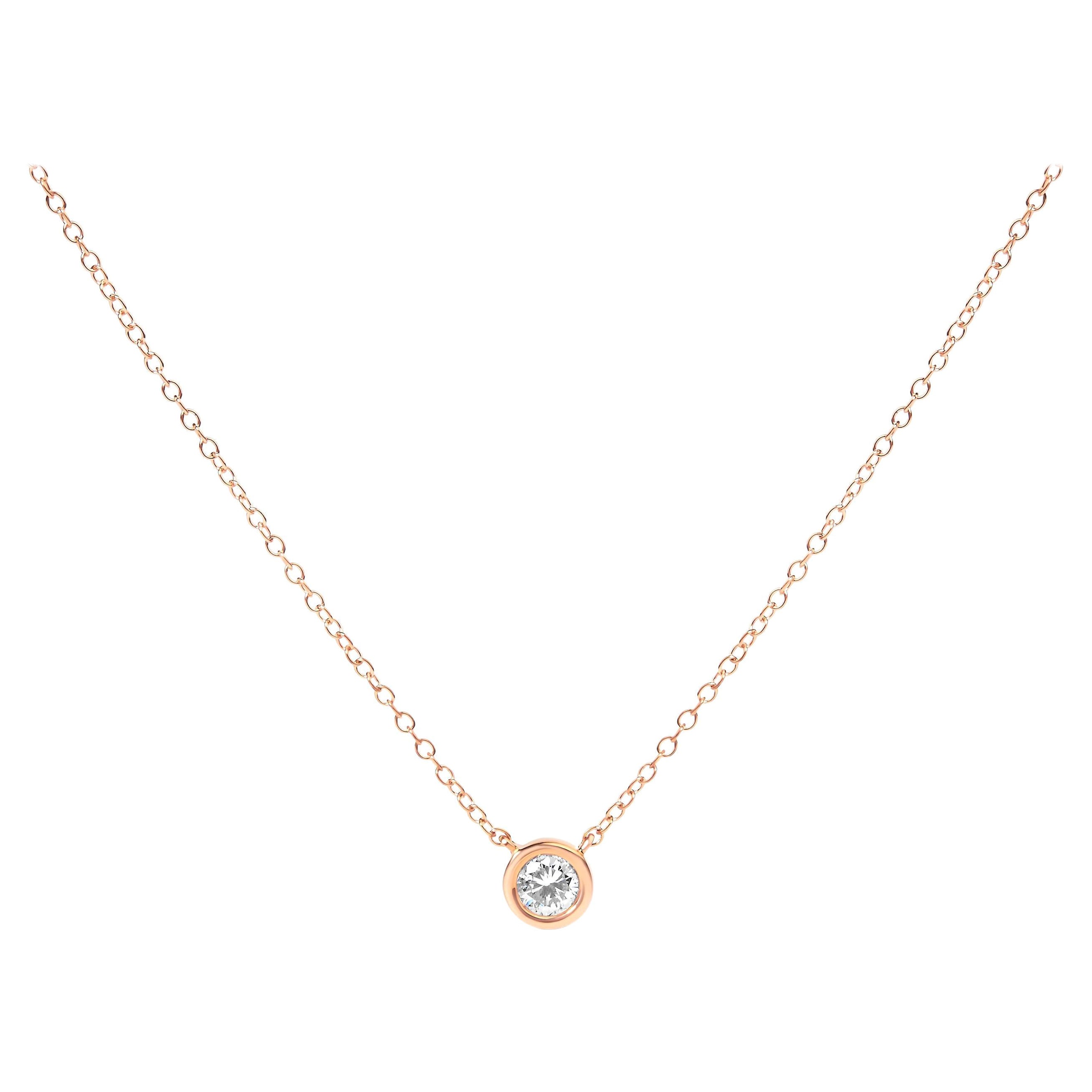 Collier pendentif solitaire moderne serti clos en or rose 10 carats et diamants 1/2 carat