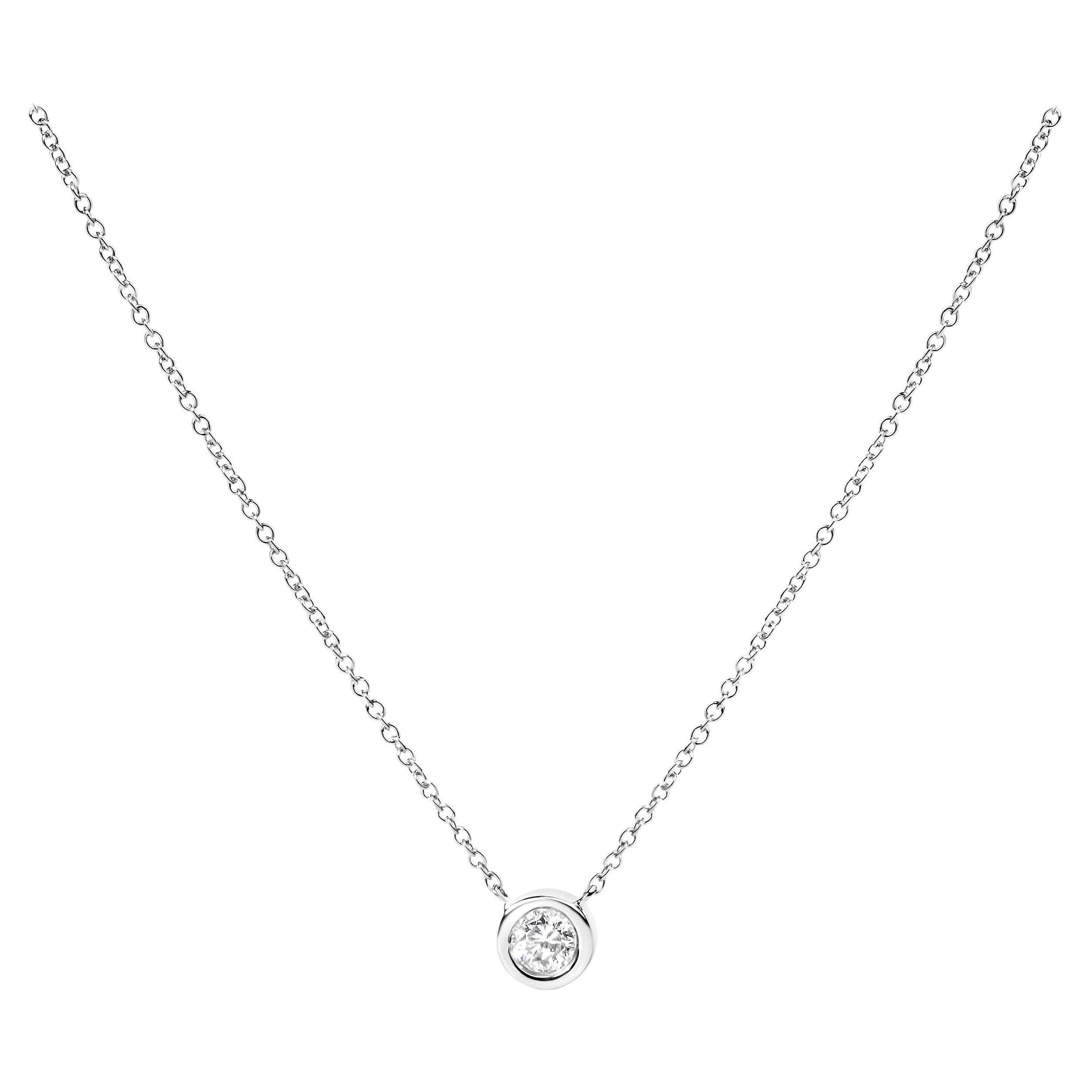 Collier pendentif solitaire moderne serti clos en or blanc 10 carats et diamants de 1/3 carat