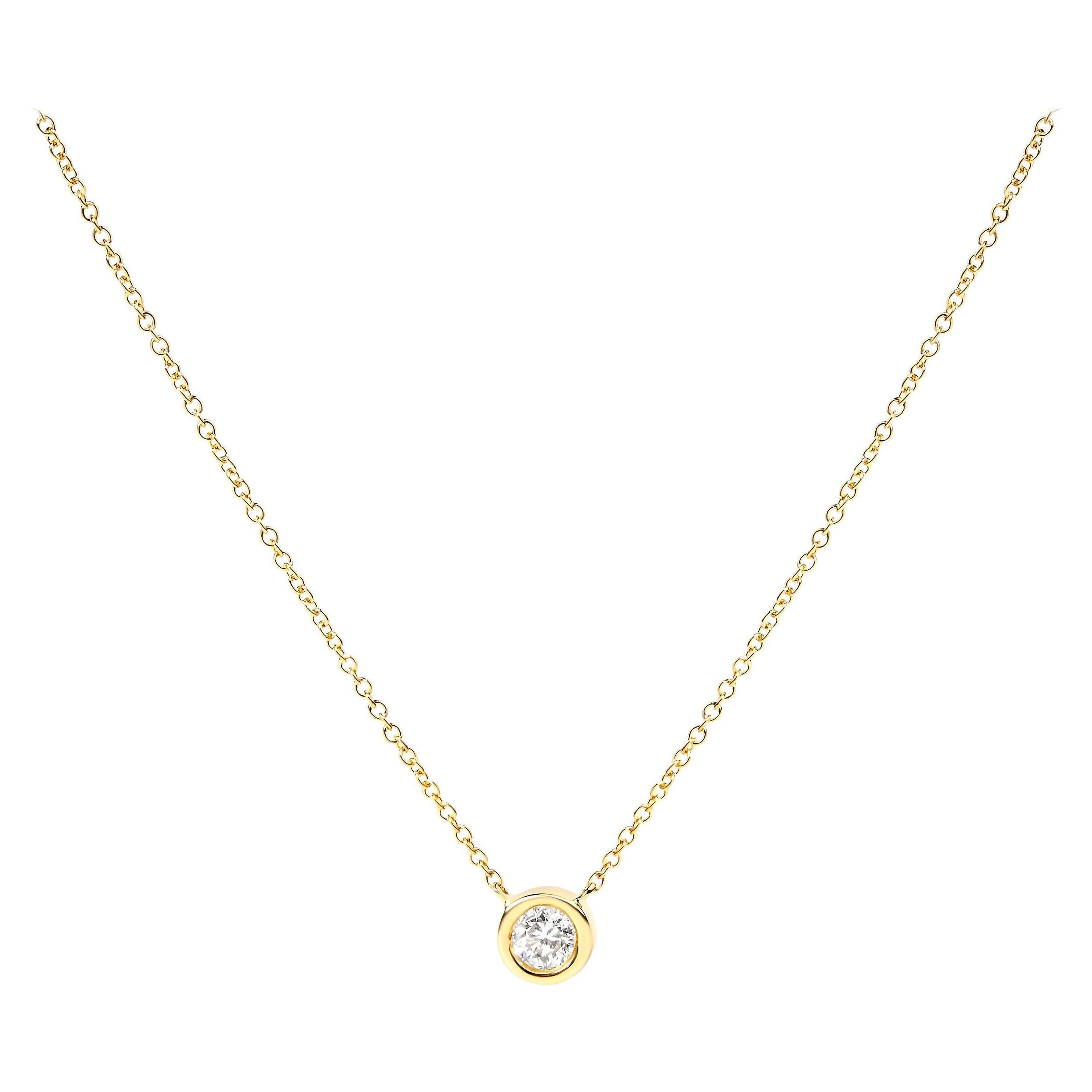 10K Yellow Gold 1/3 Carat Diamond Modern Bezel-Set Solitaire Pendant Necklace
