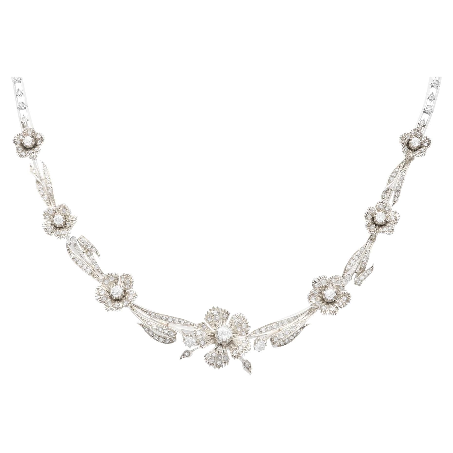 Antique French 8,50 Carat Diamond, 9k Gold and Silver Necklace Circa 1860