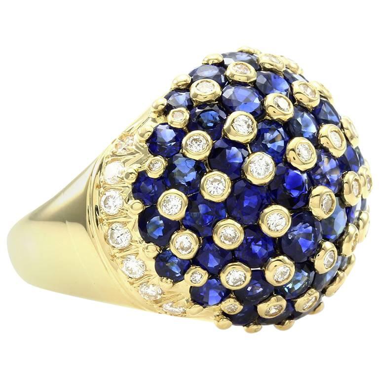 Sapphire and Diamond Dome Ring in Gold For Sale