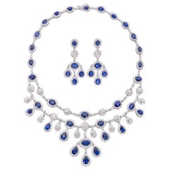 Sapphire Starlight Necklace Set - Unheated Blue Sapphire & Diamond Earrings Set