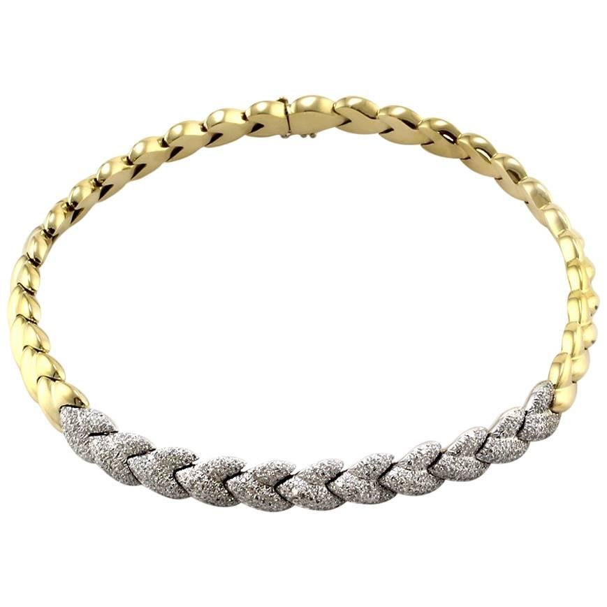 Pave Diamond Braided Gold Necklace For Sale