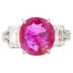 Bague en platine avec rubis de 3 carats et diamants de 1,2 carat