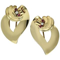 Tiffany & Co. Ruby Diamond Gold Dress Clips