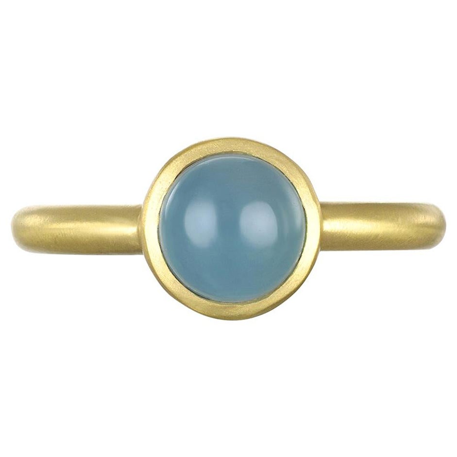 Faye Kim 18 Karat Gold Round Milky Aqua Bezel Ring