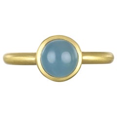 Faye Kim 18 Karat Gold Round Milky Aqua Bezel Ring