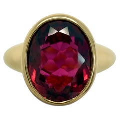 Vintage Bvlgari Rubellite Pink Red Tourmaline 18k Gold Signet Bezel Rubover Ring