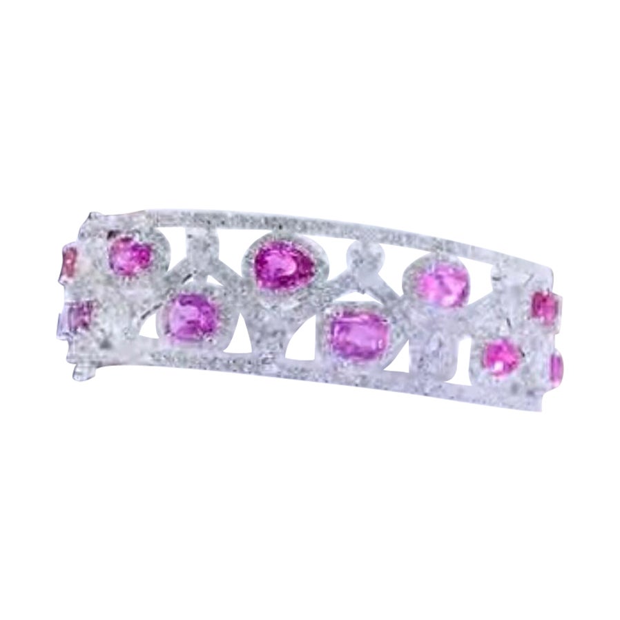 AIG Certified 10.00 Ct Untreated Ceylon Pink Sapphires 5.80 Ct Diamonds Bracelet