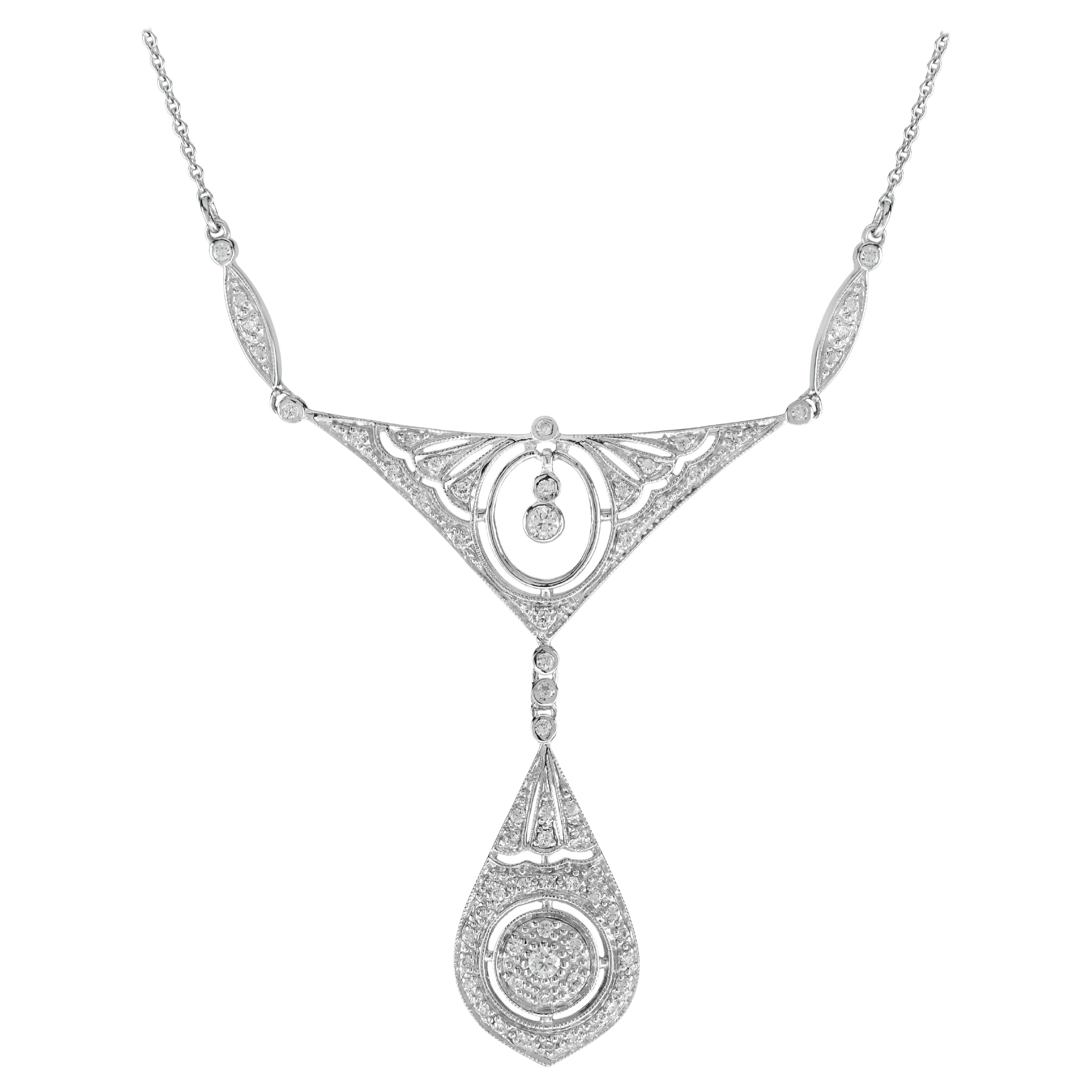 Diamond Art Deco Style Necklace in 18K White Gold