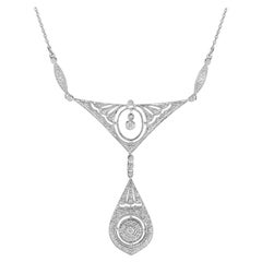 Diamond Art Deco Style Necklace in 18K White Gold