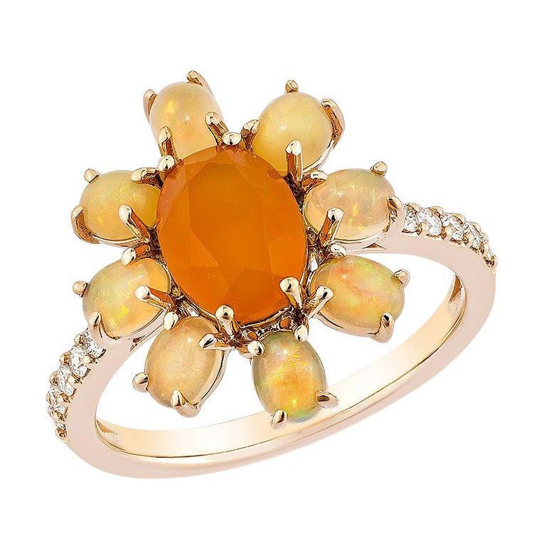 Sunita Nahata Carnelian and Opal 1.37ct. Fancy Ring in 18KRG with Diamond. For Sale