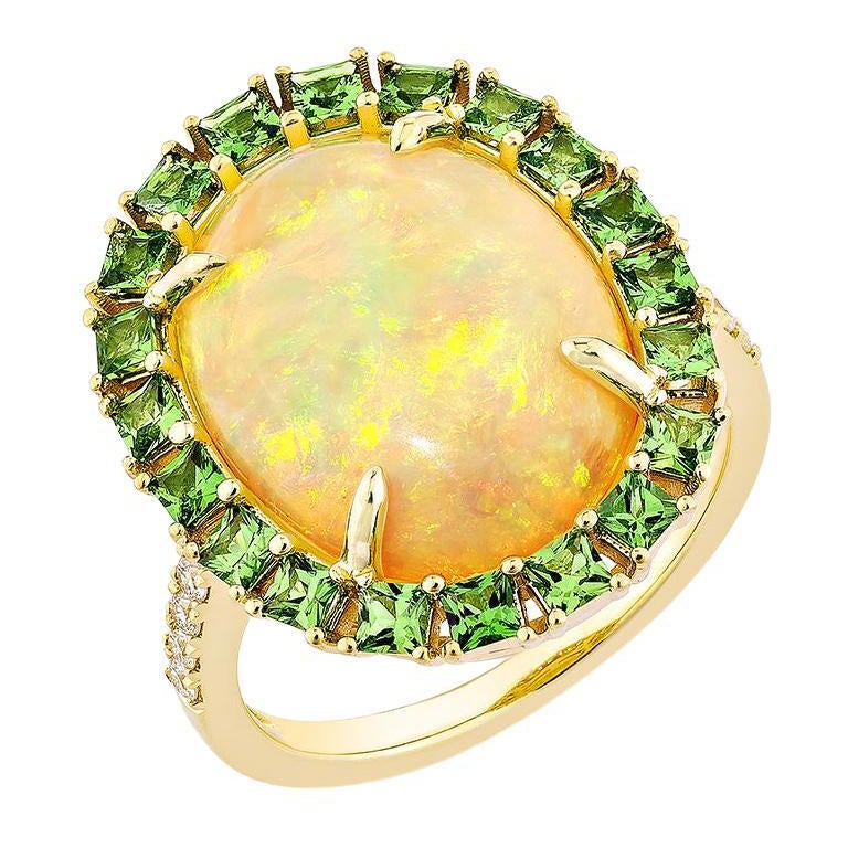 Sunita Nahata Opal & Tsavorite 4.31ct. Fancy Ring in 18KYG with Diamond.