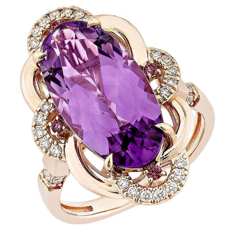 Sunita Nahata Amethyst & Rhodolite 5.87ct. Fancy Ring in 14KRG with Diamond.