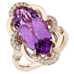 Sunita Nahata Amethyst & Rhodolite 5.87ct. Fancy Ring in 14KRG with Diamond.