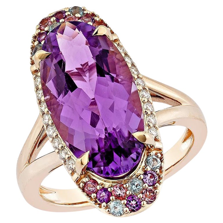 Sunita Nahata Amethyst 5.87ct. Fancy Ring in 14KRG with Mix Gemstone & Diamond. For Sale