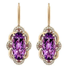 Sunita Nahata Ametista e Rodolite 11.29ct. Orecchino a goccia in 14KRG con diamante.