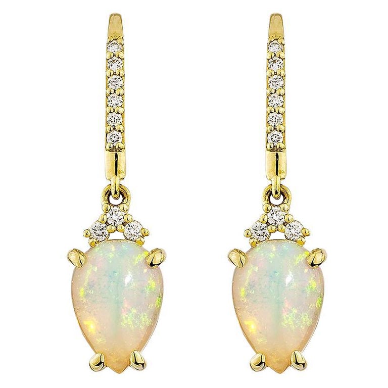 Sunita Nahata Opal 2.51ct. Drop Earring in 18KYG with White Diamond.