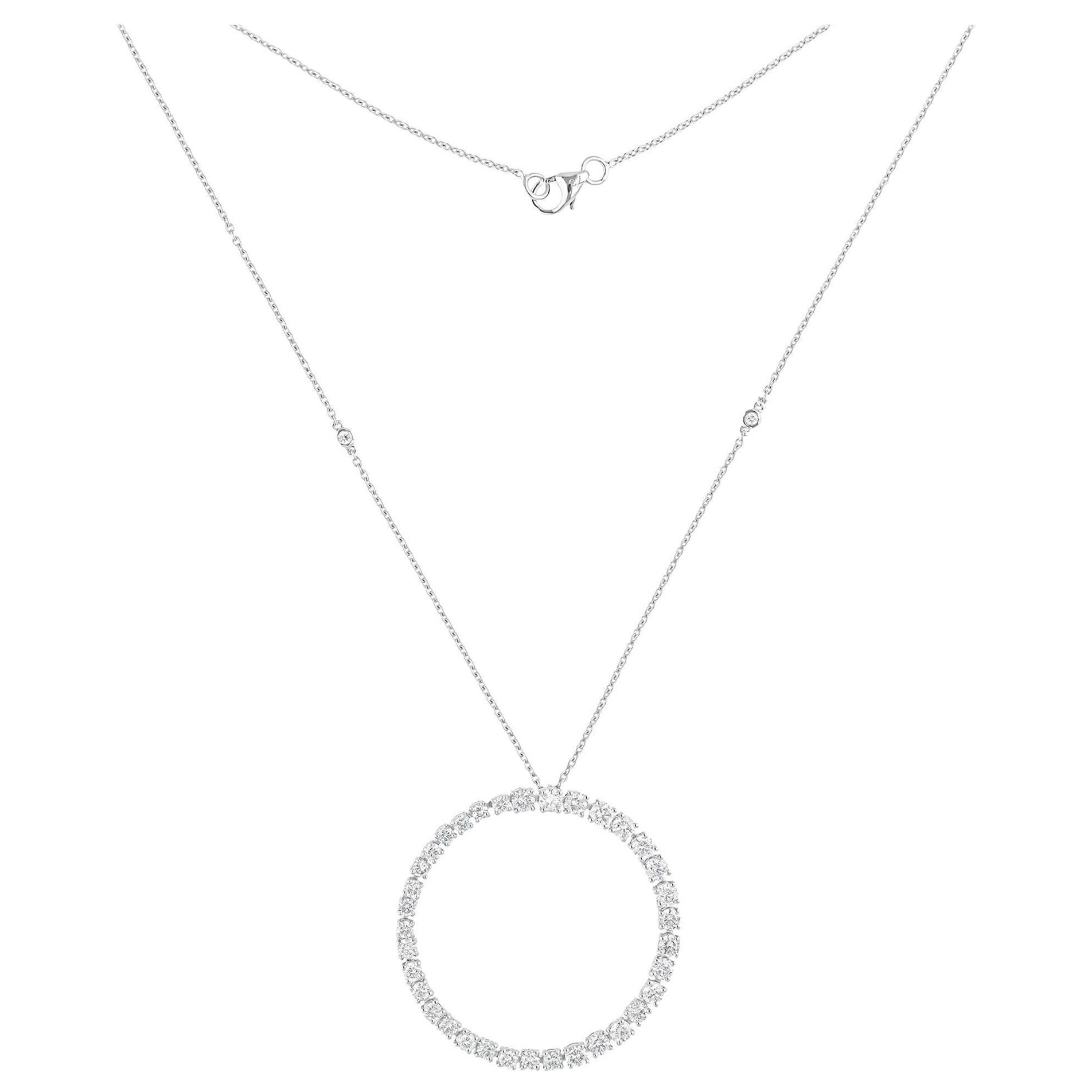 Collar Colgante Círculo Diamante Brillante Redondo SI/H 2,52 Quilates Oro Blanco 14k