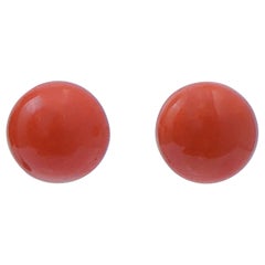 Coral, 18 Karat Yellow Gold Earrings.