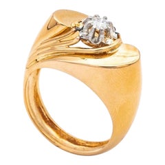 Tank Ring Surmonted Diamond Gold 18 Karat