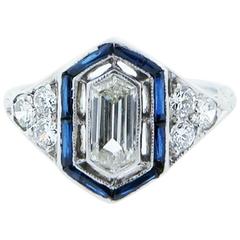 Extraordinary Art Deco Hexagonal Diamond and Sapphire Ring