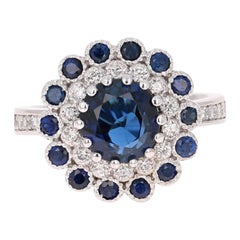 3.53 Carat Blue Sapphire Diamond White Gold Engagement Ring