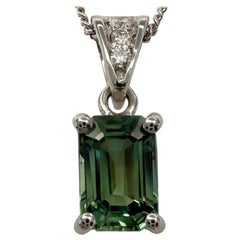 1.16ct Vivid Green Sapphire & Diamond Platinum Emerald Cut Solitaire Pendant