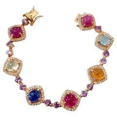 Bochic “Capri” Ruby & Multi Color Gem & Sapphire Bracelet Set 18K Gold & Silver