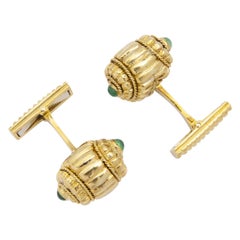 18 Karat Yellow Gold & Emerald 'Barrel' Shape Cufflinks
