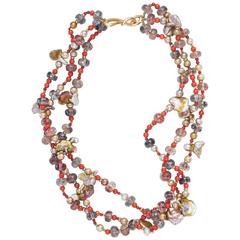 Naomi Sarna Pearl Sunstone Coral Gold Necklace