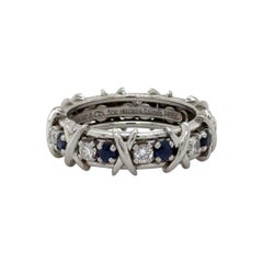 Estate Tiffany & Co. Jean Schlumberger Diamond & Sapphire Platinum Size 8.75